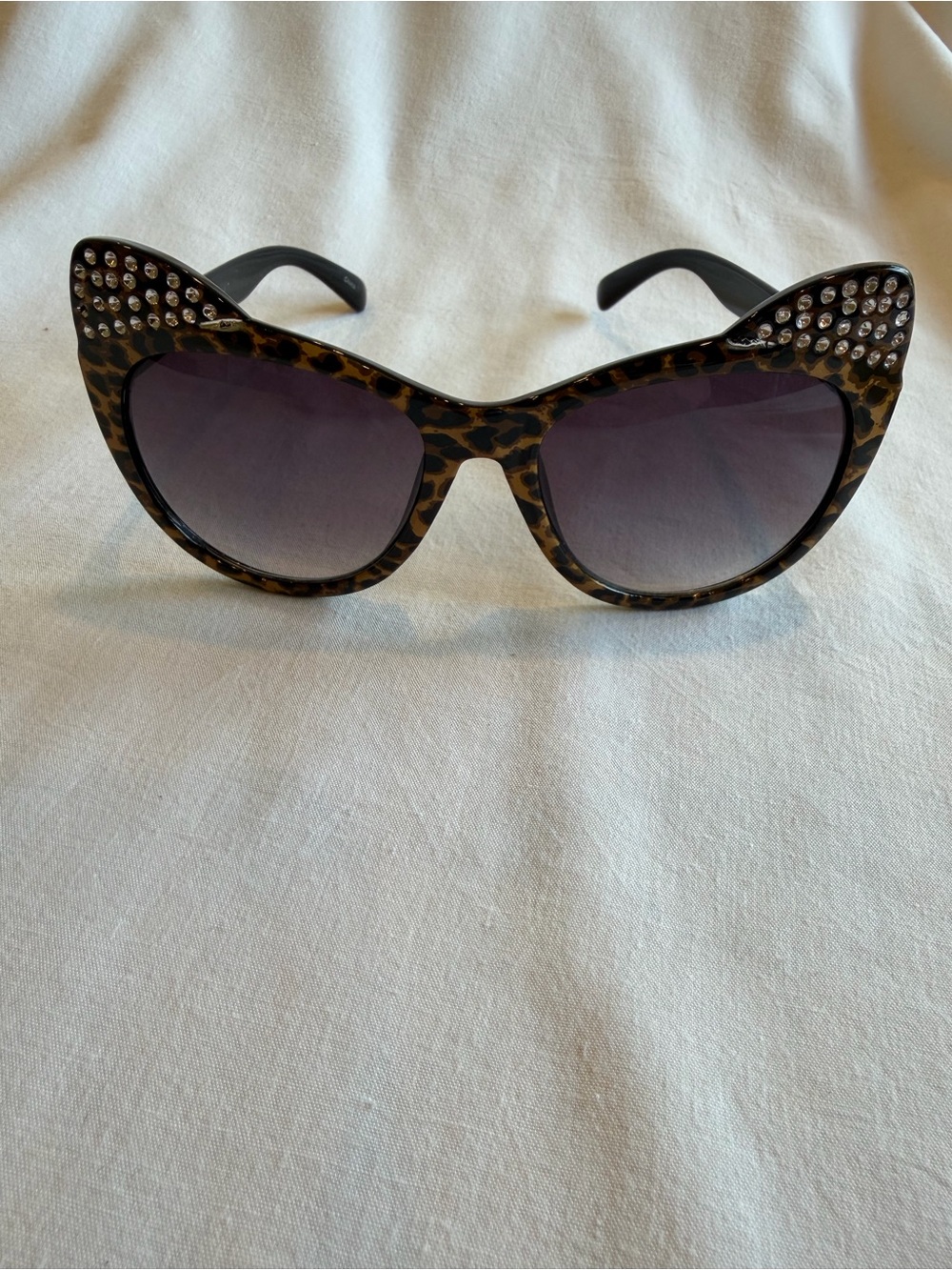 Betsey Johnson Leopard Cat-Eye Sunglasses with Crystal Accents - Brown and Black